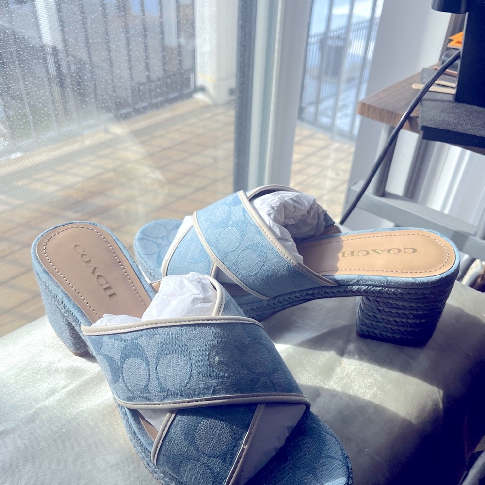 Ladies Coach espadrille shoes chambray color. Size 10